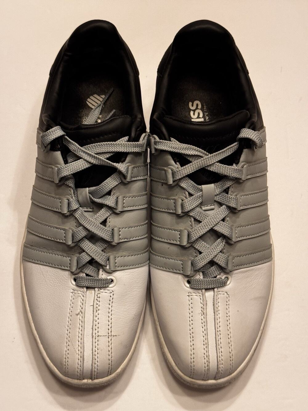 K-Swiss Classic VN Low Mens 10.5 White Gray Black Leather Sneakers EU 44